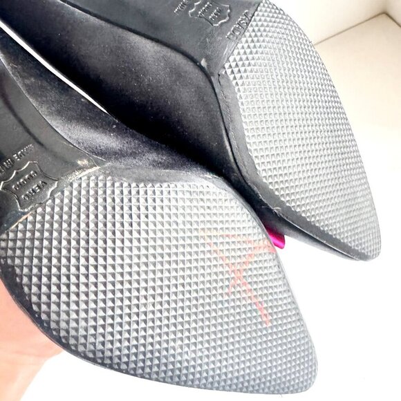 Casadei Luxe Vintage Satin Rhinestone Bow Black Pink Kitten Heels - Picture 11 of 12